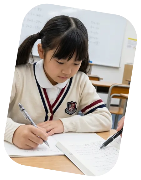 ノートに書き込みながら学習する生徒